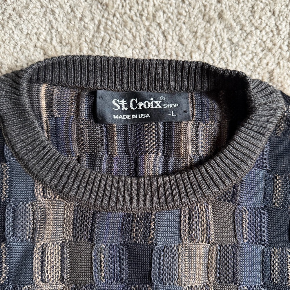 VTG ~ 1990s ~ St Croix Shop ~ Grey Multicolor Sweater ~ Basketweave ~ Size L - Picture 3 of 5